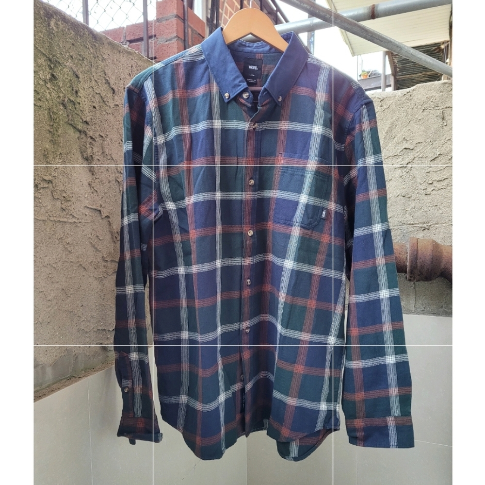 Vans Navy Green Plaid Button-Down Shirt